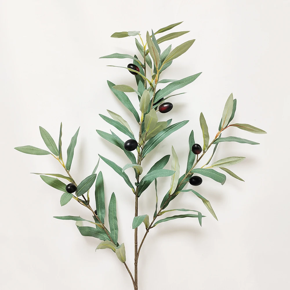Silk olive leaves stem with fruits grey green olive home decor plants artificial olive twigs faux greenery