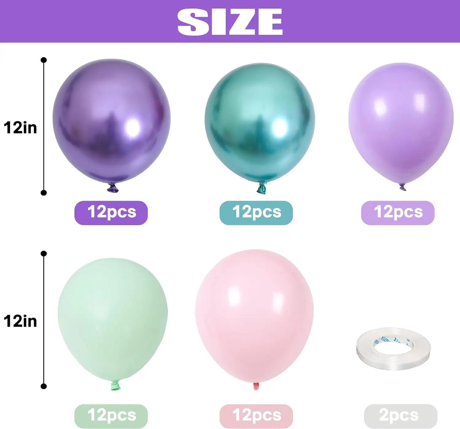 60 pcs30.48cm metal purple pink green blue latex balloon Girl Mermaid birthday party decoration, baby shower, birthday
