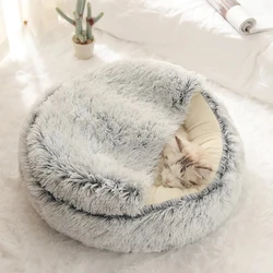 winter New Design washable Plush Cushion Soft Warm Round Half Pack House Deep Sleeping Fluffy Cat Mat Pet Bed