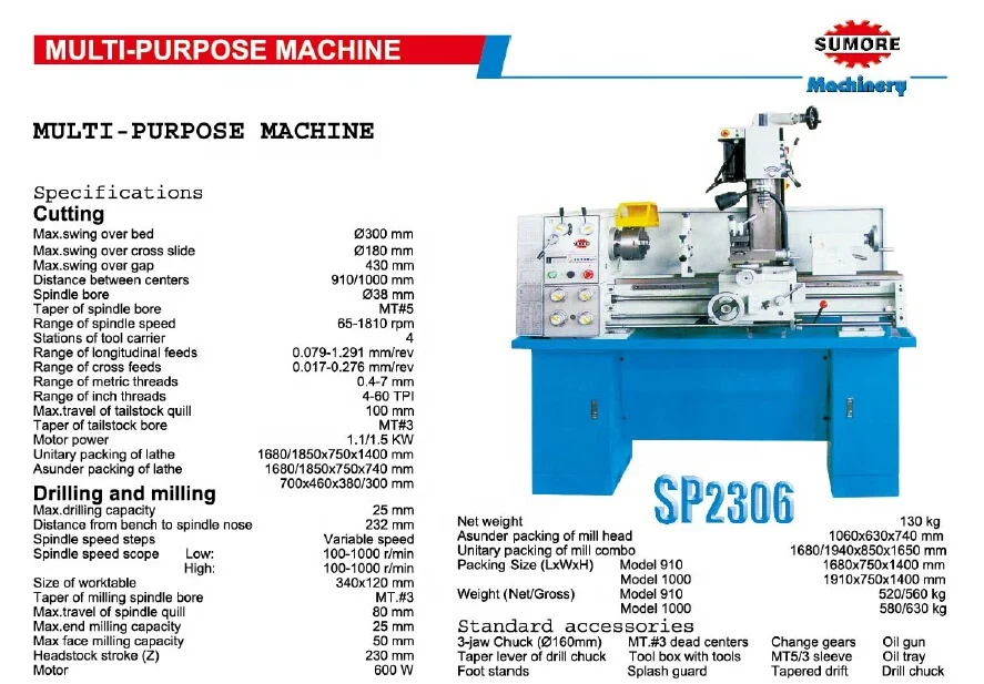 combo lathe machine CQ6230BZ SP2306 multipurpose lathe