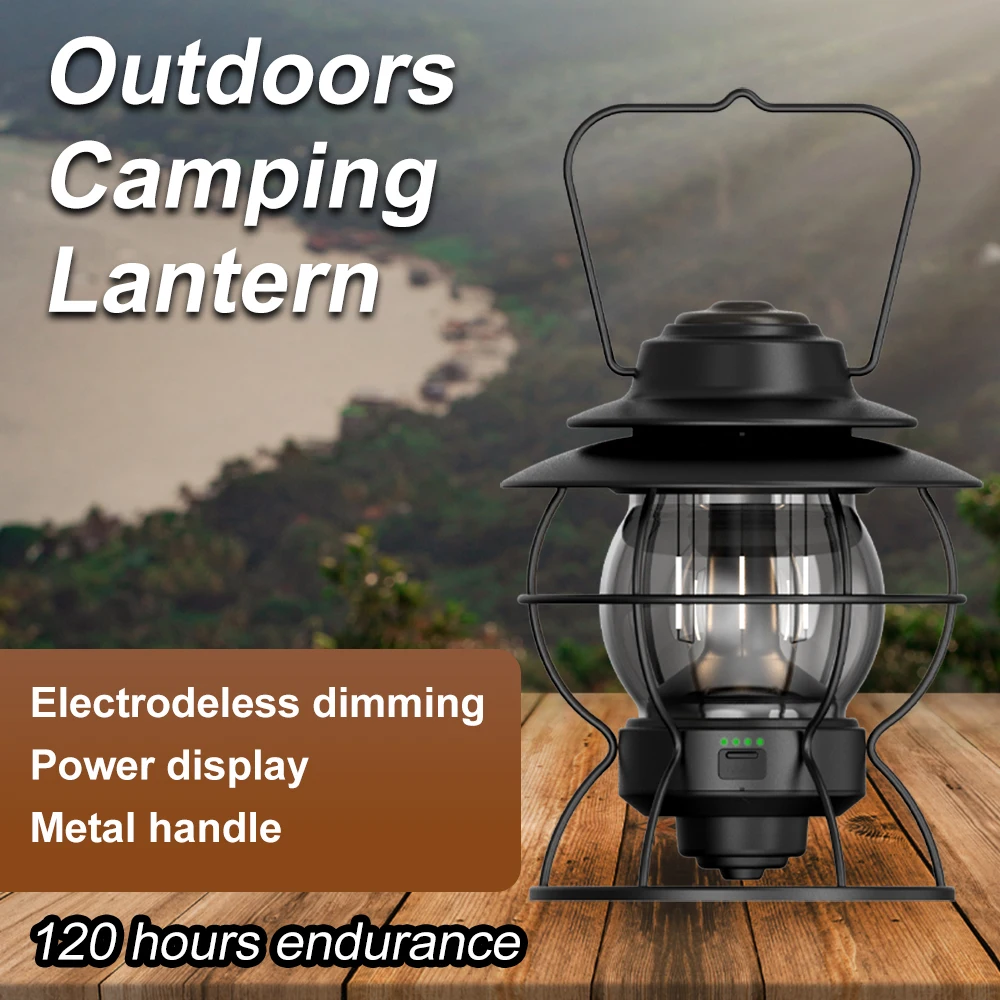 Super bright retro portable portable led outdoor waterproof emergency lighting rechargeable camping lamp