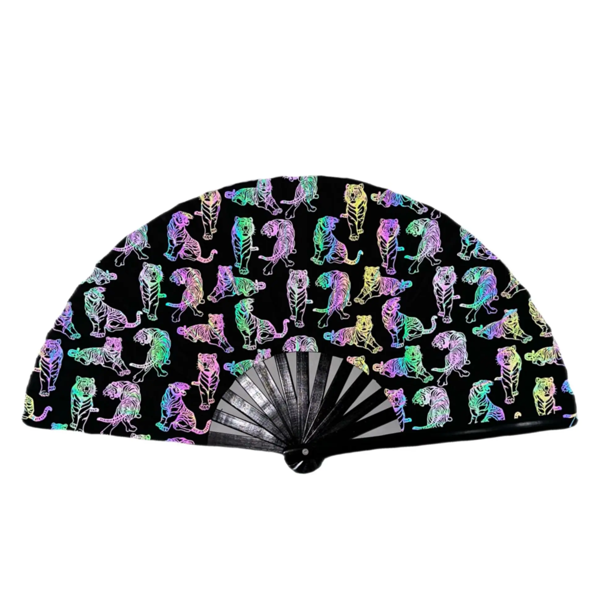 Reflective Mushroom Hand Fan 33cm for Music Festival Club Freaky Event Glitter Handheld Fan Glow Decorative Folding Hand Fan
