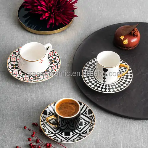 2022 Fashion New Design 90ml Ramadan Coffee Cups Custom Arabic Turkish Fine Porcelain Ceramic china Coffee Tea Cup And Saucer