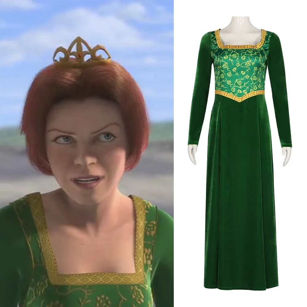 Movie Shrek Cos Costume Fiona Princess Green Dress Adult Stage Costumes Halloween Dress