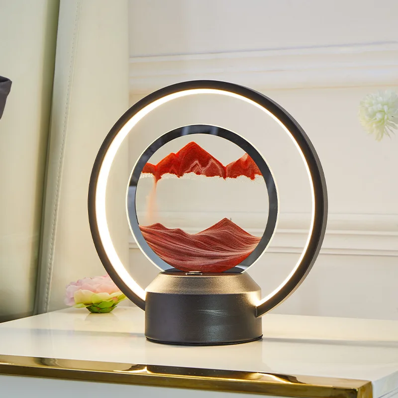 Quicksand Painting Ornament Led Table Lamp Moving Sand Art Picture Deep Sea Flowing Sand Frame Room Decor Light Bed Lamp
