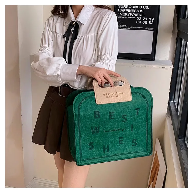 Wholesale Custom Logo Portable Tote Bags Reusable Luxury Handbags Blue Felt Tote Gift Bag For Holiday Christmas Party