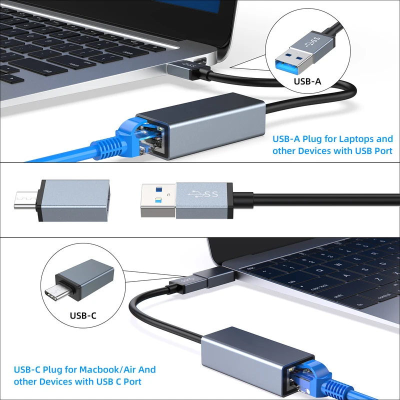 2024 Factory Direct New Space Gray USB 3.0 to AX88179 Gigabit Ethernet Adapter Wireless Network Card and Type C Interfaces