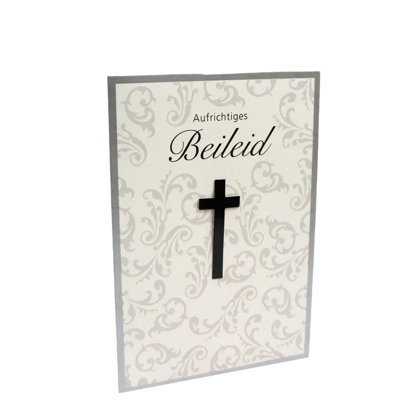 OEM embossing Jesus cross funeral invitation for the dead