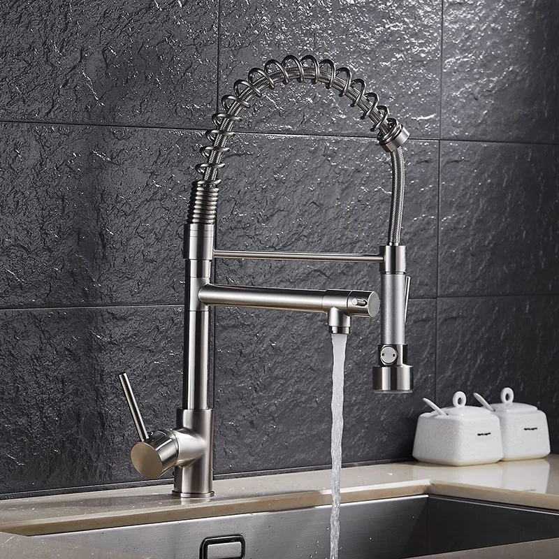 Torneira Modern Hot Cold Water Mixer Tap Single Handle Flexible Brass Pull Down Sprayer Spring Kitchen Sink Faucet