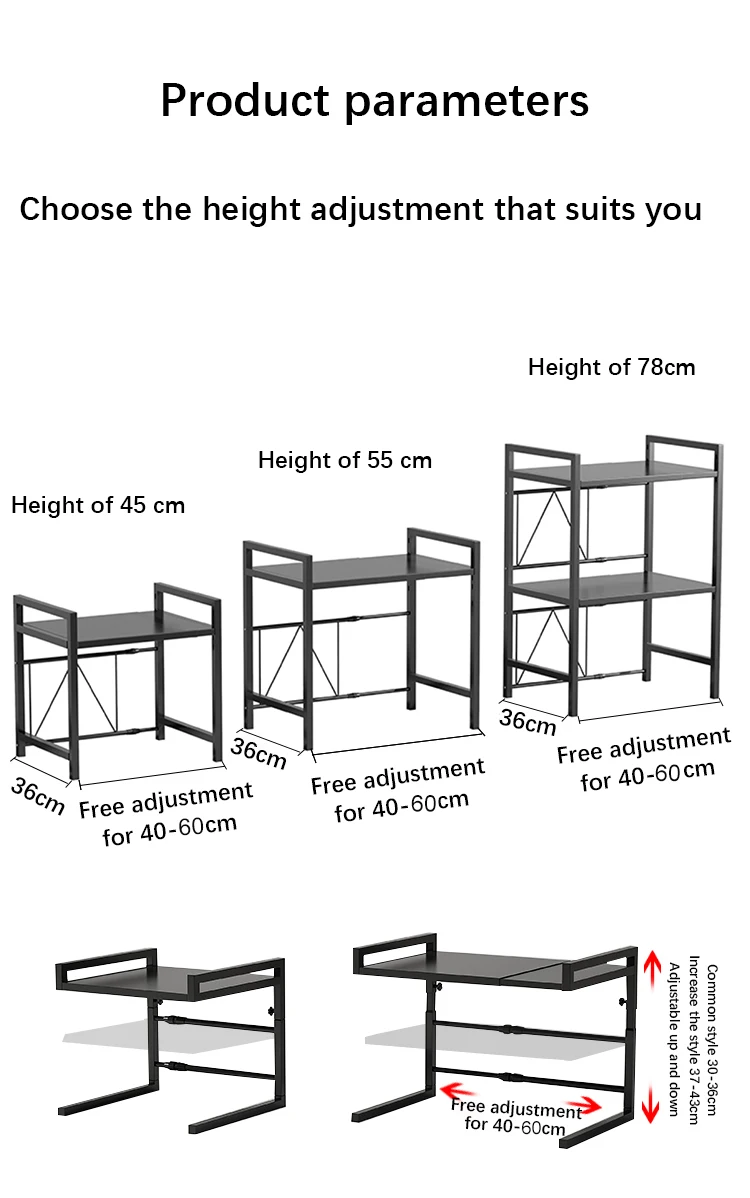 Hot Sale Expandable Microwave Oven Rack Shelf 2 Tiers Microwave Stand Countertop Organizer For Kitchen