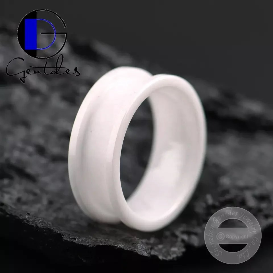 Gentdes Jewelry New Arrive White Ceramic Ring Blank 8mm Ring Core for DIY Inlay Unique Wedding Ring