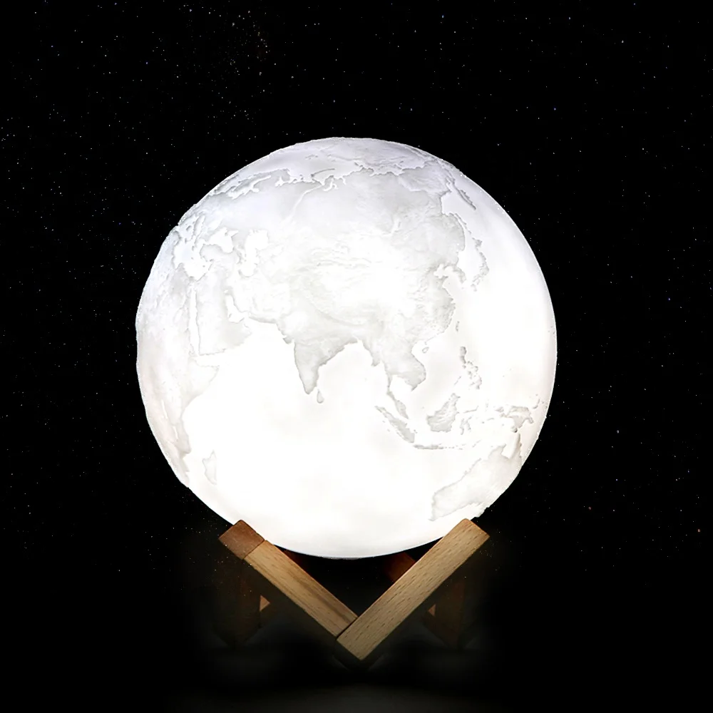 2021 3D print planet earth lamp desk decoration led magnetic moon lamp light with wooden base