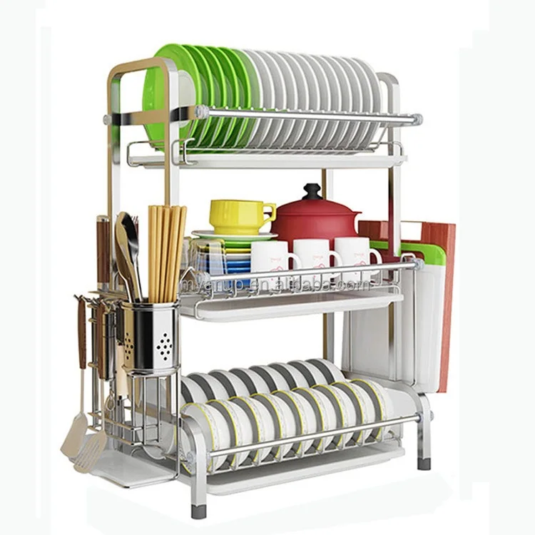 Dish Drying Rack 2 Tiers Dish Rack and Drainboard Set for Kitchen Counter Kitchen Shelf Storage Storage Holders & Racks Standing