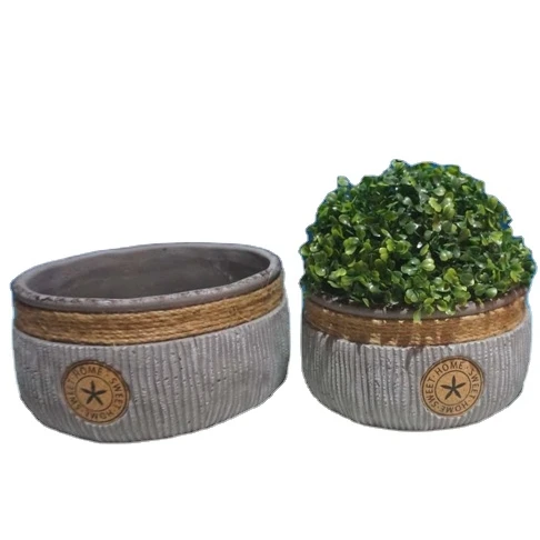 
Creative Decoration Round Low Pots Bonsai Cement Unique Outdoor Bonsai Pot for Bonsai 