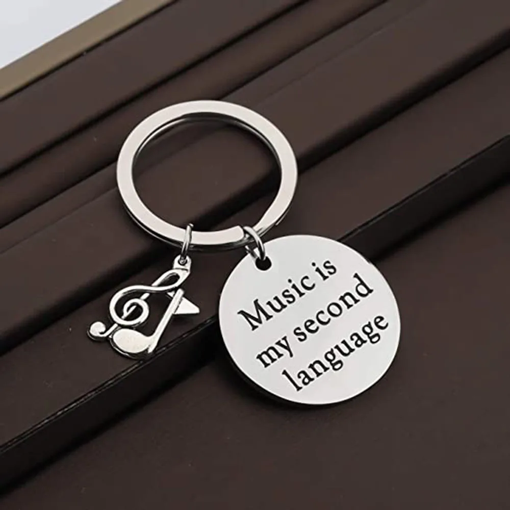 Wholesale Stock Music Fan Lover Gift Musician Jewelry Custom Design Letter Music Is My Second Language Note Keychain