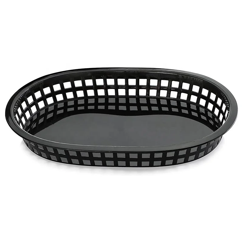 10.5 x 7 Inch Black Plastic Fast Food Baskets ood Service Tray for Hot Dogs Burgers Sandwiches Fries Barbecues Picnics