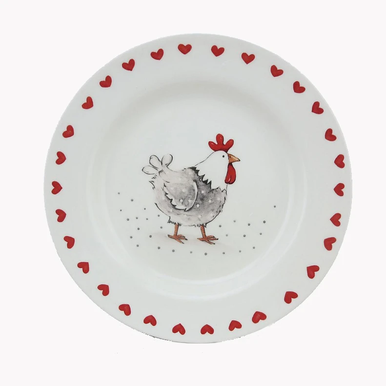 BONWILL Ceramic Serving Plate Country Chicken Love Heart Rim Serving Platter Tray
