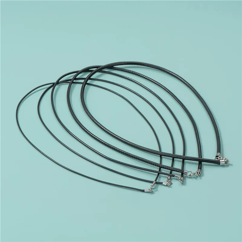 Fashion Braided Imitation Leather Cord Black Waxed Rope Necklace With 925 Sterling Silver Spring Clasp