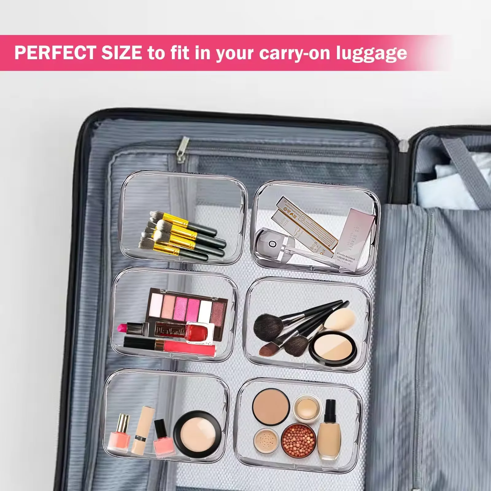Custom Logo  Clear Make Up Organizer Pouches Tote Travel Toiletry Bags Transparent Pvc Cosmetic Makeup Bag