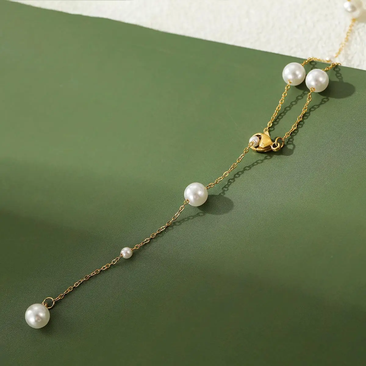 Adjustable Stainless Steel Pearl Necklace for Women | 18K PVD Gold Clavicle Chain | Elegant Jewelry for Everyday Wear