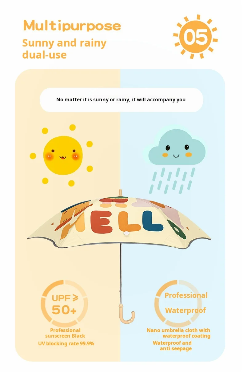 Safety Reflective Fancy Design Kid Umbrella UV Protection Children Stick Umbrella with Cartoon Pattern