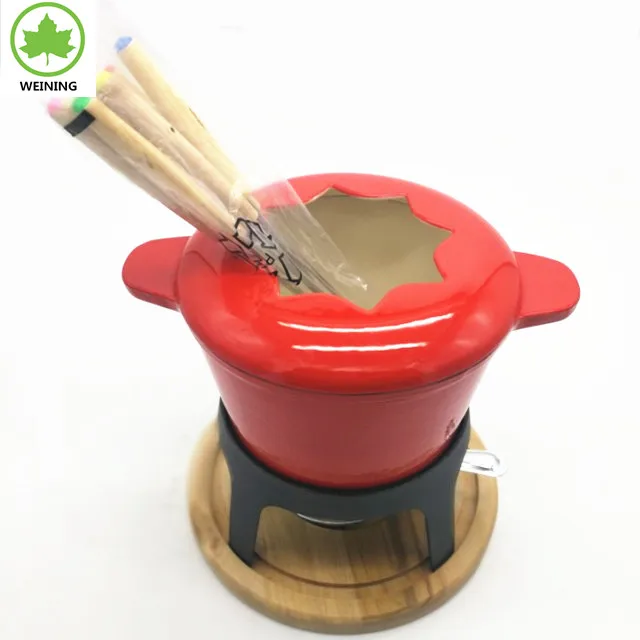 Cast Iron Fondue Pot Set 6 Fondue Forks Safety Burner Chocolate Cheese