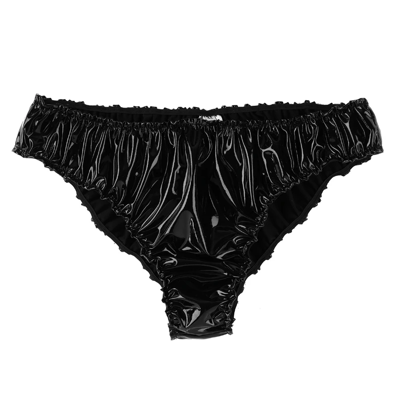 Низкая цена блестящий ПВХ гофрированный Бюстгальтер топ с трусиками Crossdress нижнее белье комплект бикини для