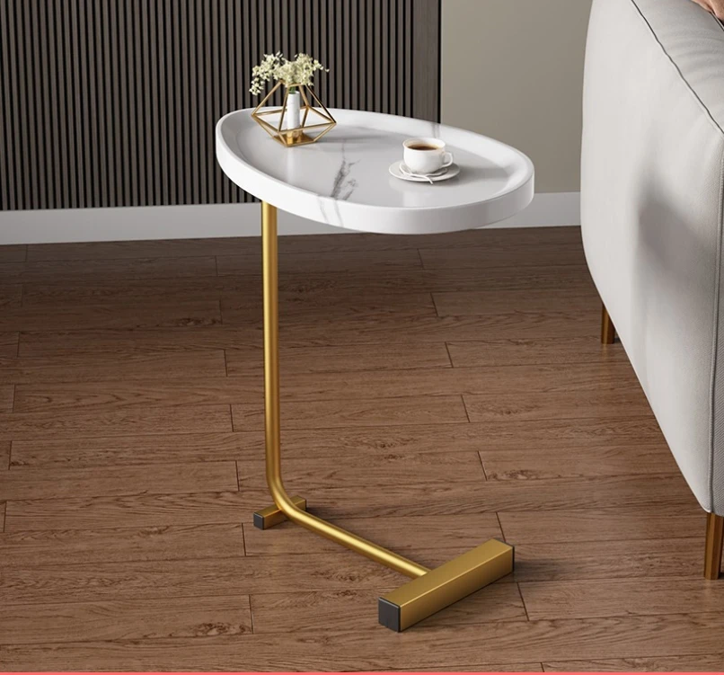 industrial design side table marble solid wood movable coffee table with metal frame easy to assemble sofa side coffee table