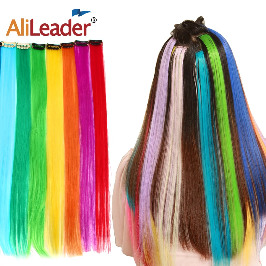 Alileader High Quality Colorful 57 Colors Extension Hair Long Straight Synthetic One Clip In Hair Extensions