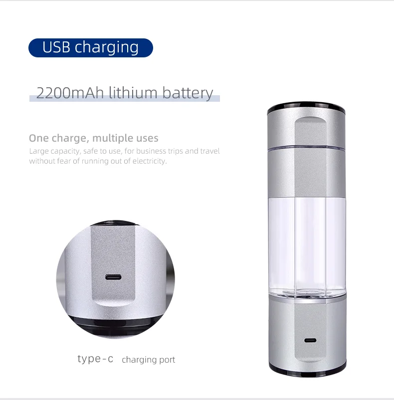 Portable Hydrogen Water bottle produce hydrogen water concentration 5000ppb