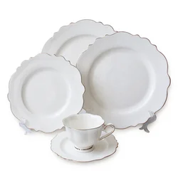 Sweet new design lace gold rim wedding white plate set fine bone china ceramic dinner sets