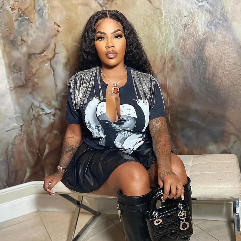 Fashion Women Y2k Clothing 2022 Summer Vintage Printed Hip Hop Street Casual Tassel Short Sleeve Graphic T Shirt