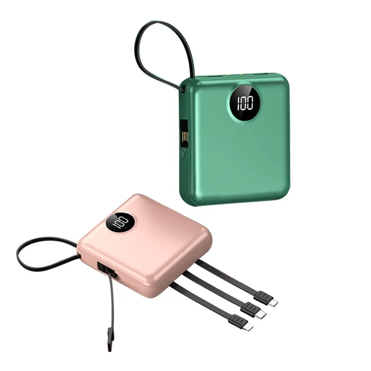 Creative Design 5000mAh Mini Power Bank Portable Charger Powerbank Built in Cable Fast Charger For Xiaomi Poverbank