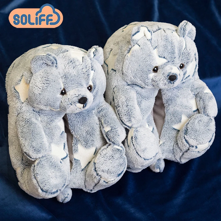 Drop shipping in stock high quality teddy bear slippers indoor and outdoor ladies non-slip bear plush slippers
