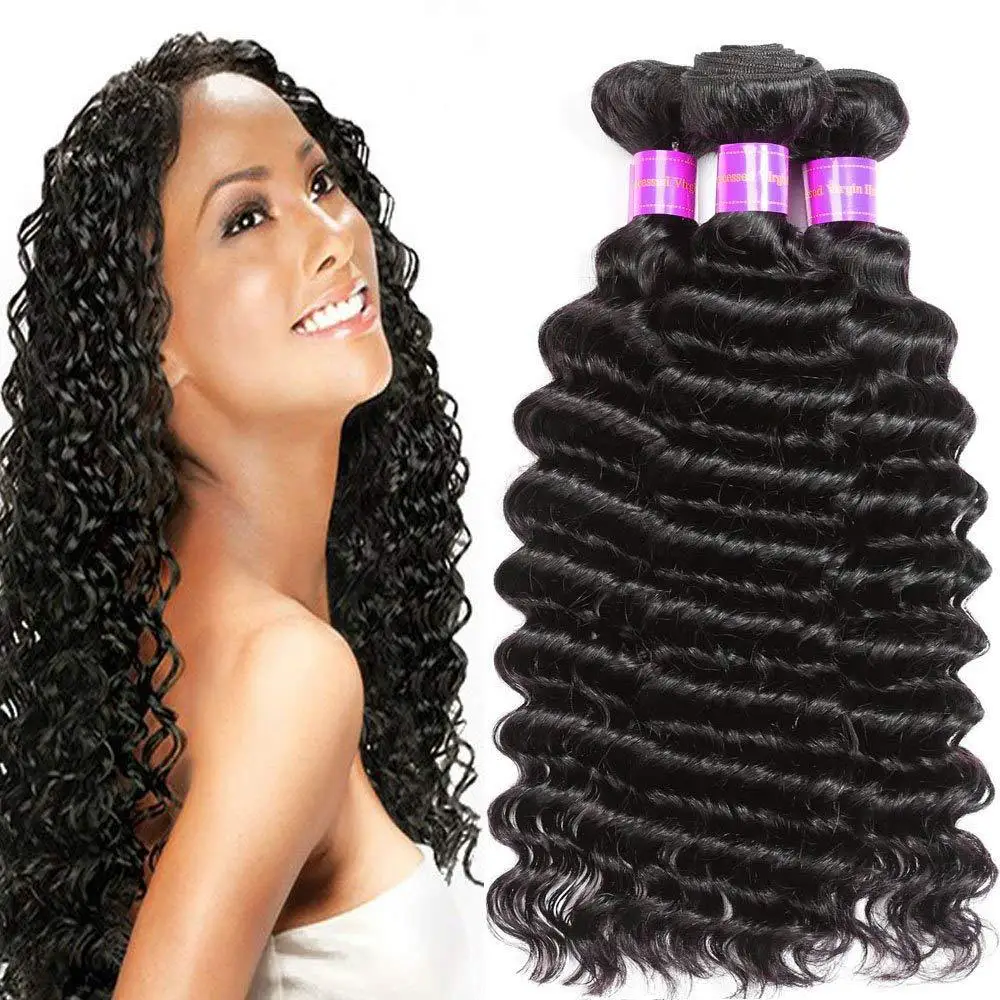Virgin 7A Deep Wave Wig Bundles Human Hair Extensions Wigs For Black Women Cuticle Aligned Deep Wave Hair 3 Bundles Wigs Set