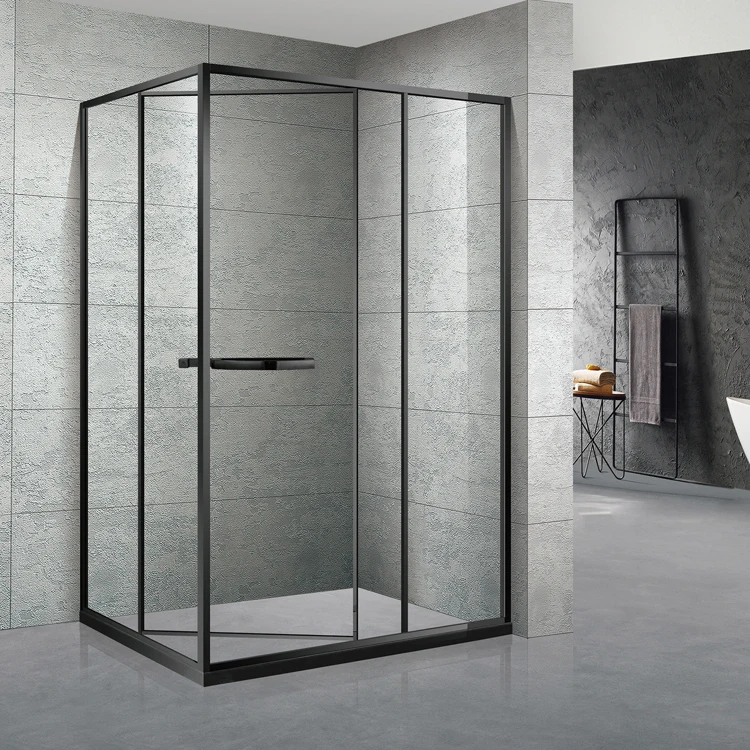
Black Square Side Sliding Glass Shower Door Glass Corner Shower Doors 