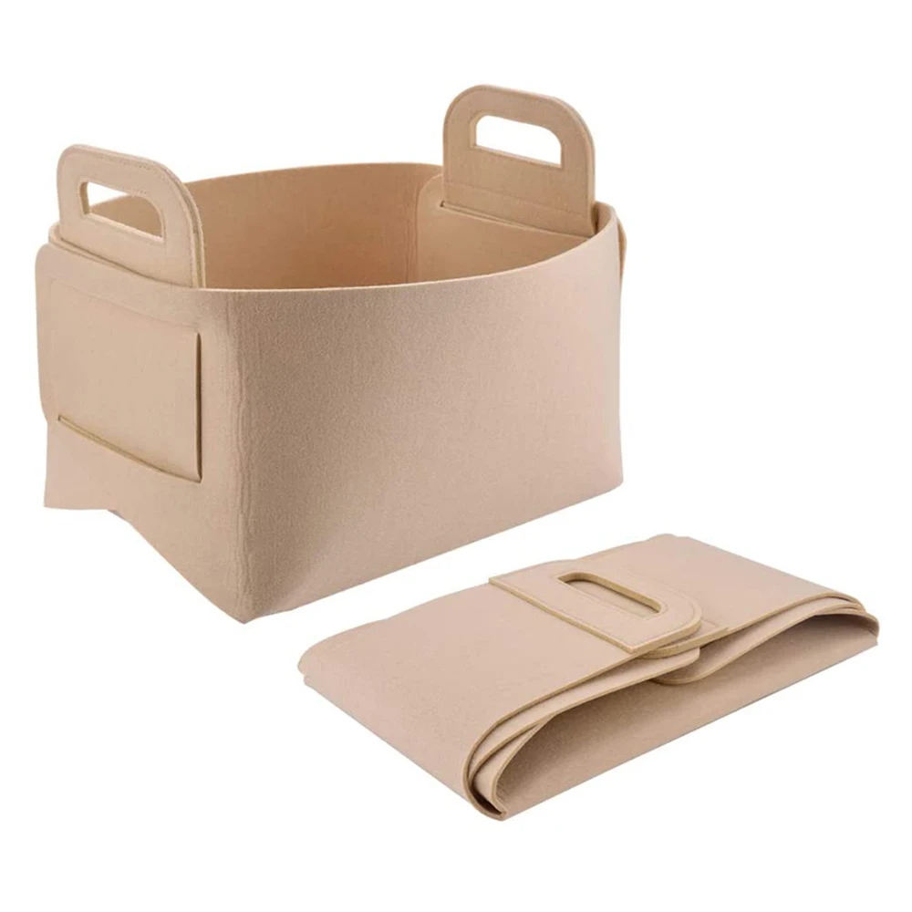 Custom Foldable Felt Toy Storage Basket Baby Cloth Laundry Storage Basket With Handles For Shelves