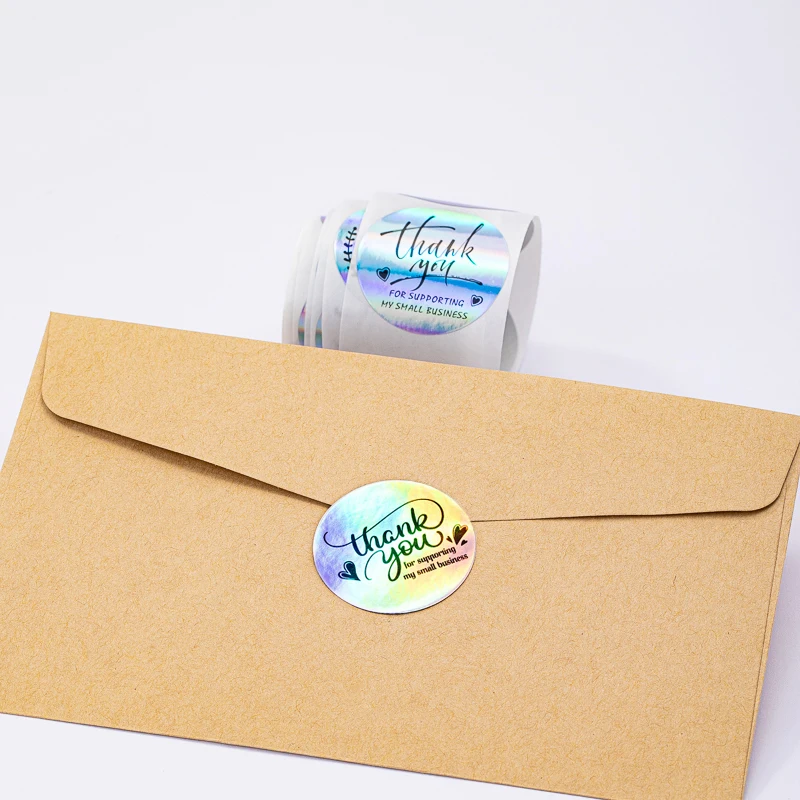 Custom Adhesive Business Logo Vinyl Roll Stickers Thank You Envelope Seals and Tags for Effective Packaging Labeling