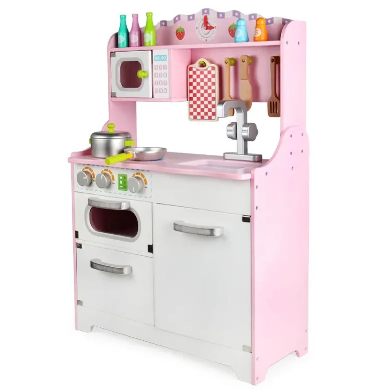 Детская игрушка для дошкольной кухни розовый набор приготовления пищи деревянная
