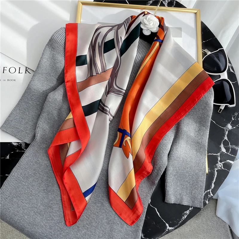 Imitated Silk Scarves Women 70*70cm Square Head Scarf Ladies Female Hijab Soft Women Accessories Waiter Flight Attendants