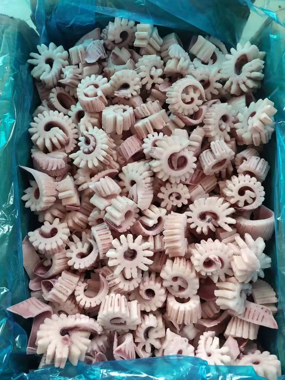 Frozen squid wing flowers, gear cut squid flowers, pineapply cut squid flowers Calamari China seafood supplier gigas squid