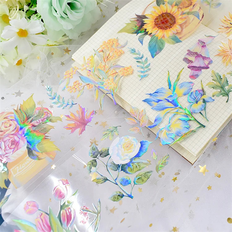 Цветочная лента washi ширина 6 см Цветочные растения DIY декоративные наклейки винтажная прозрачная