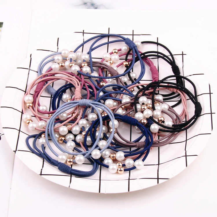 Wholesale Girls Korean version pearl hair ring  rubber band hair rope new knotted head rope for women