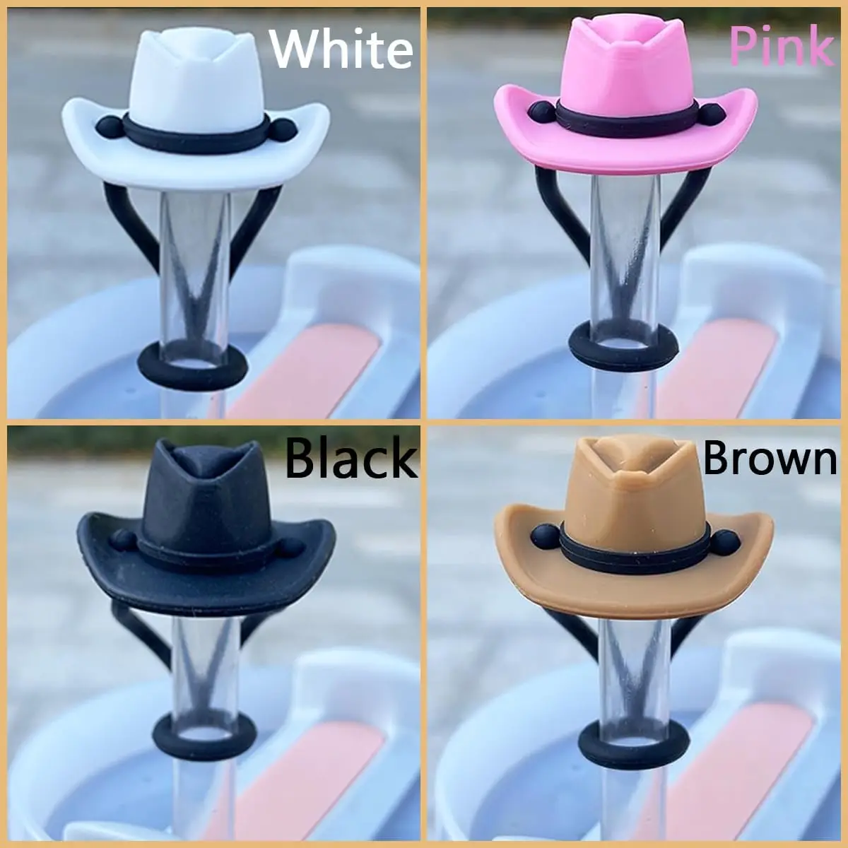 hot sell 4 colors soft silicone 10mm cowboy cowgirl hat straw topper cool cute funny cup straw cover cup accessories