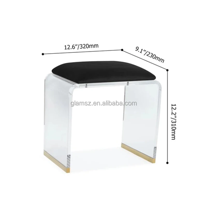 Acrylic Crystal Gold Bench Furniture Chair Stool Ottoman Clear Acrylic Stools