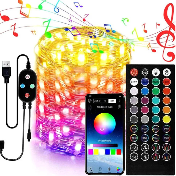 5M 10 MTS 10M 100LED Color Changing Rope USB remote control Smart RGB Copper Mini Christmas LED Outdoor String Lights