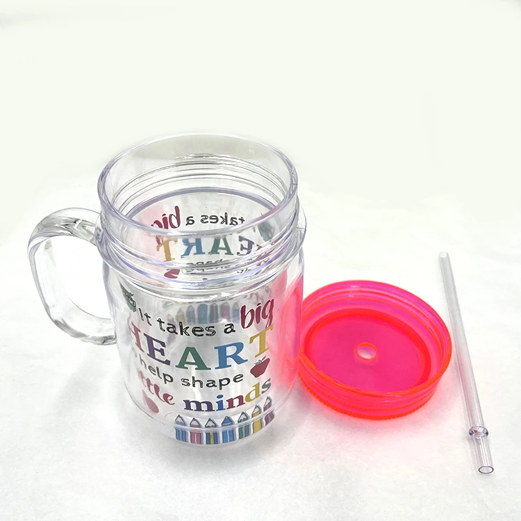 Custom Reusable Travel Ice Coffee Mugs Double Wall Tumblers Insulate Clear Plastic Cup With Straw And Lid