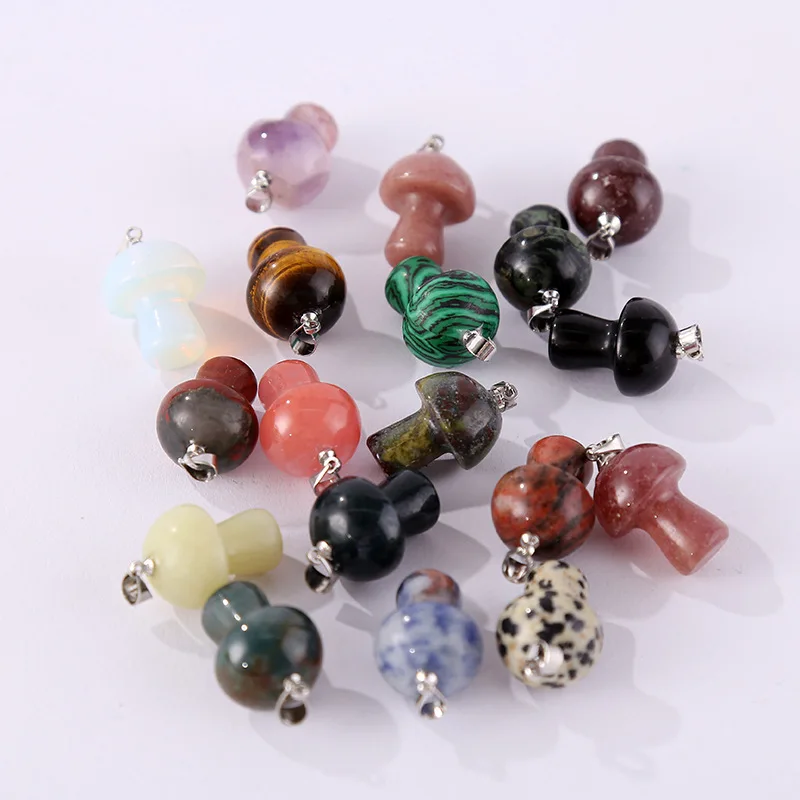 Healing Reiki Crystal Wire Wrapped Rose Quartz Mushroom Pendant Natural Gem Stone Mushroom Charm For Women Mens Necklace Jewelry
