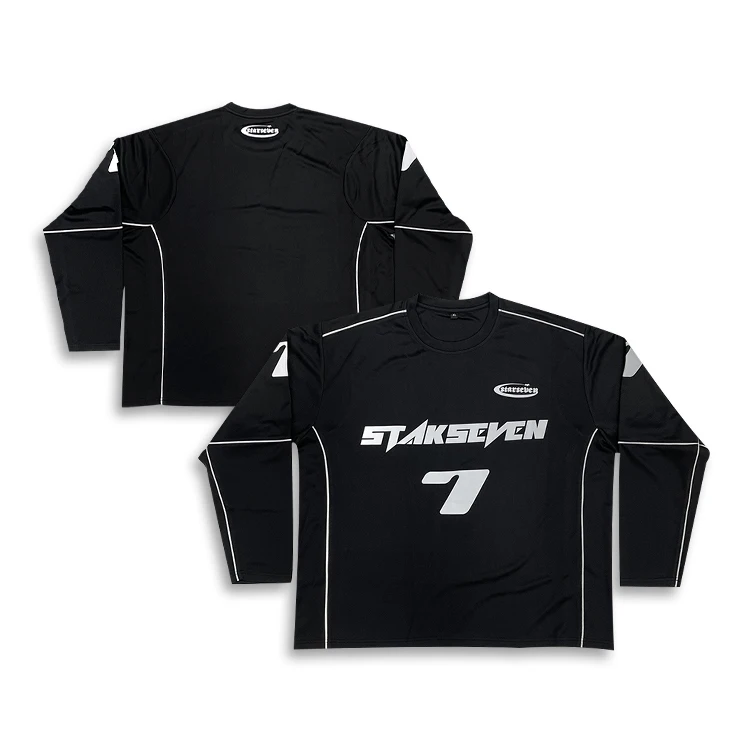 Wholesale Custom Shirts Polyester Sublimation Print Club Black Long Sleeve T Shirts