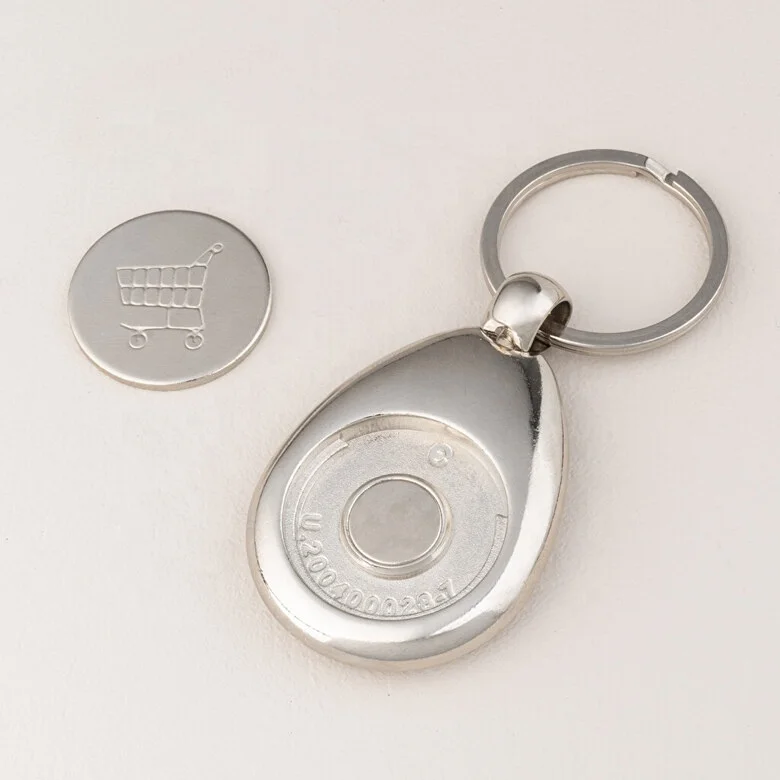Custom Logo Round Supermarket Metal Shopping Cart Pound Key Chain Keychain Trolley Coin